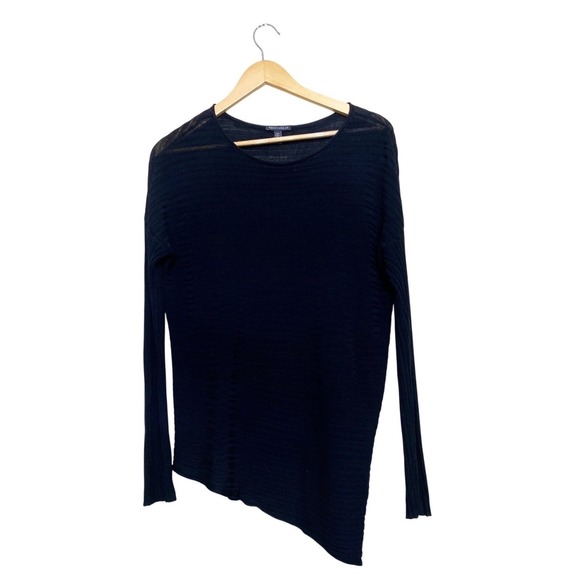 Eileen Fisher Tops - Eileen Fisher Womens Black Sheer Knit Asymmetrical Hem Long Sleeve Top Small